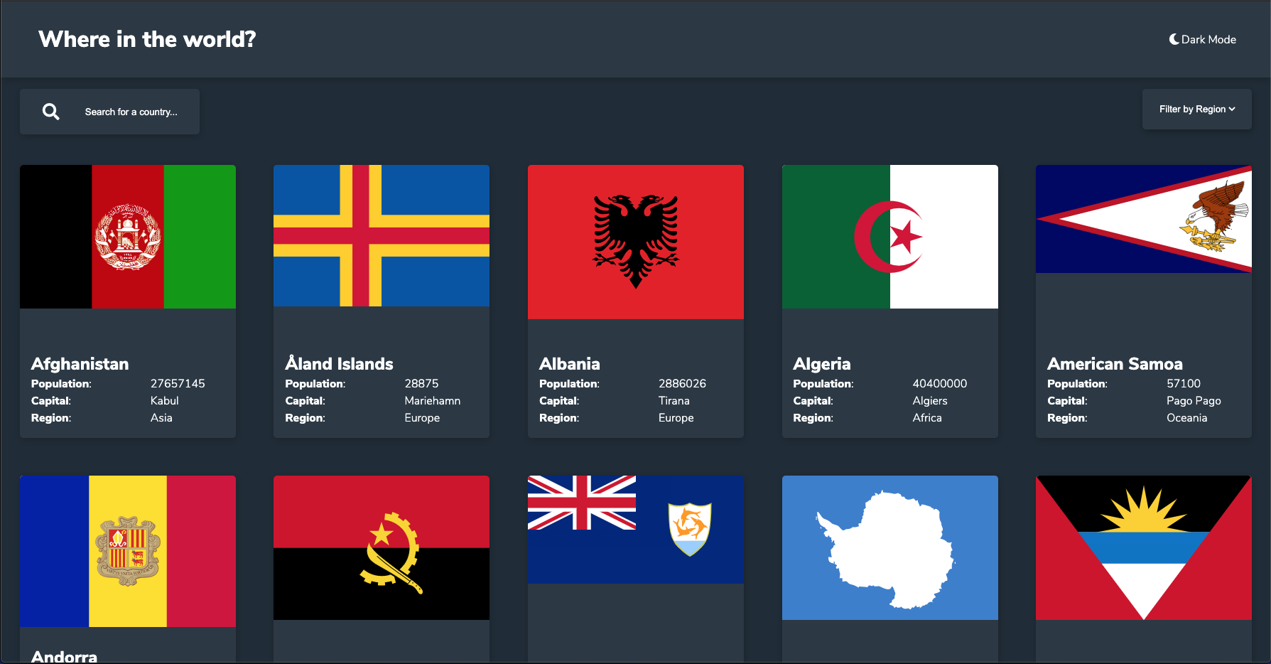 REST Countries API and Theme Color Switcher