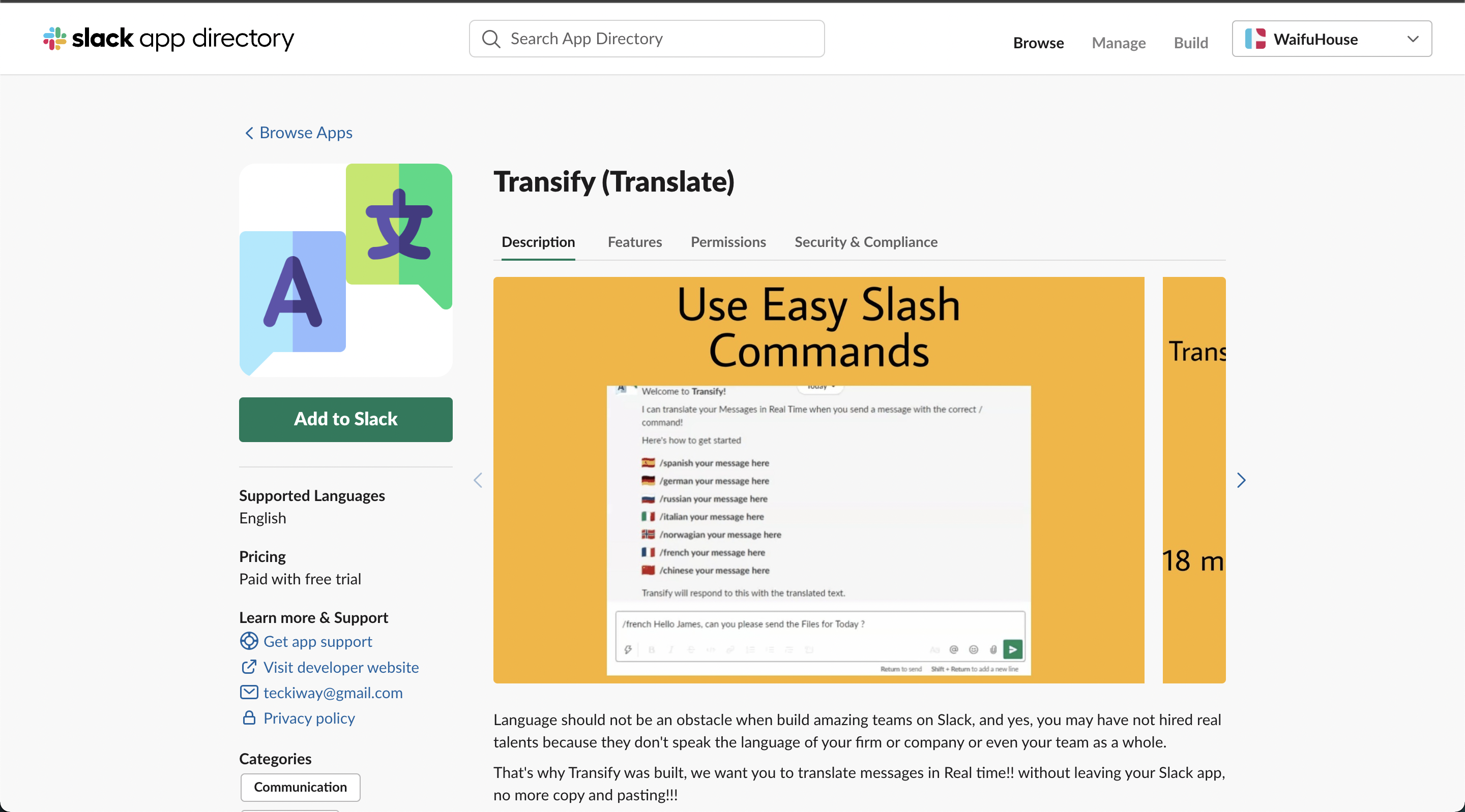 Transify - Slack Bot for Message Translation